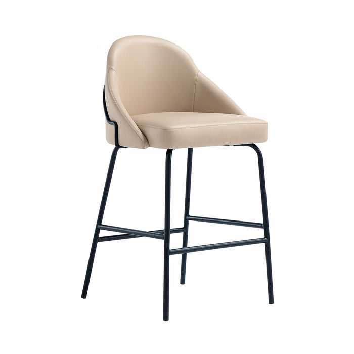 Tabouret de comptoir moderne en metal et tissu Gracie, couleur beige et noir - Lot de 2