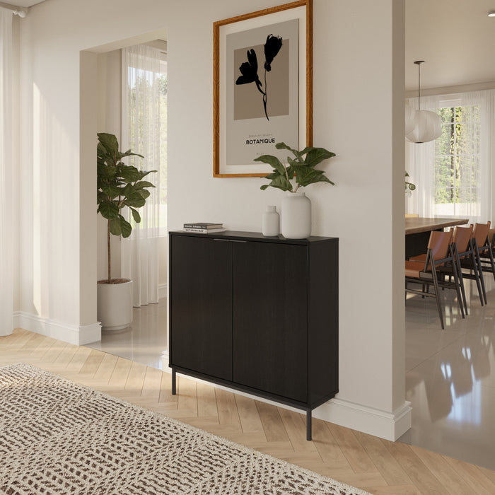 Armoire décorative de rangement mince Nordika à 2 portes - noire
