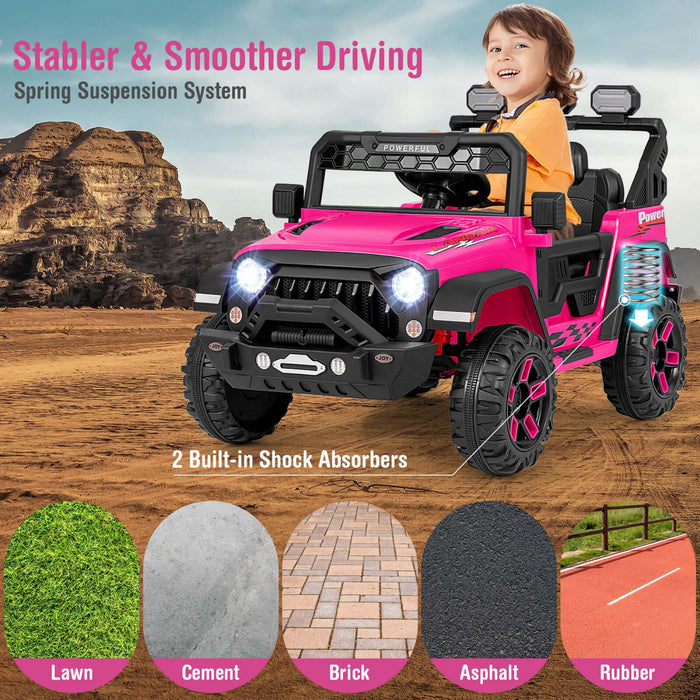 Costway 12v Enfants Roulent Sur Le Camion Avec 2 * 12v Moteurs Suspension De Ressort Et Telecommande Rose