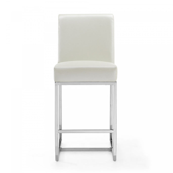 Tabouret de comptoir moderne en metal et tissu Element, blanc perle - Lot de 2