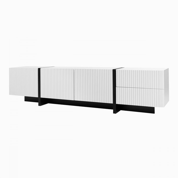 Emily 74.7\" Grand Cabinet TV de Rangement avec Portes et Tiroirs, Noir