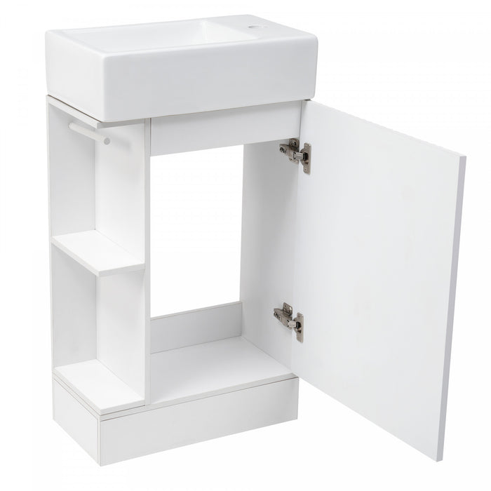 Ethan Meuble-lavabo de 18,6\" avec vasque et etagere reglable, Blanc