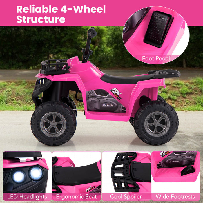 Costway Kids Ride On Electric Atv 6v Quad Car A 4 Roues Avec Pneus De Bande De Roulement De Demarrage A Un Bouton Rose