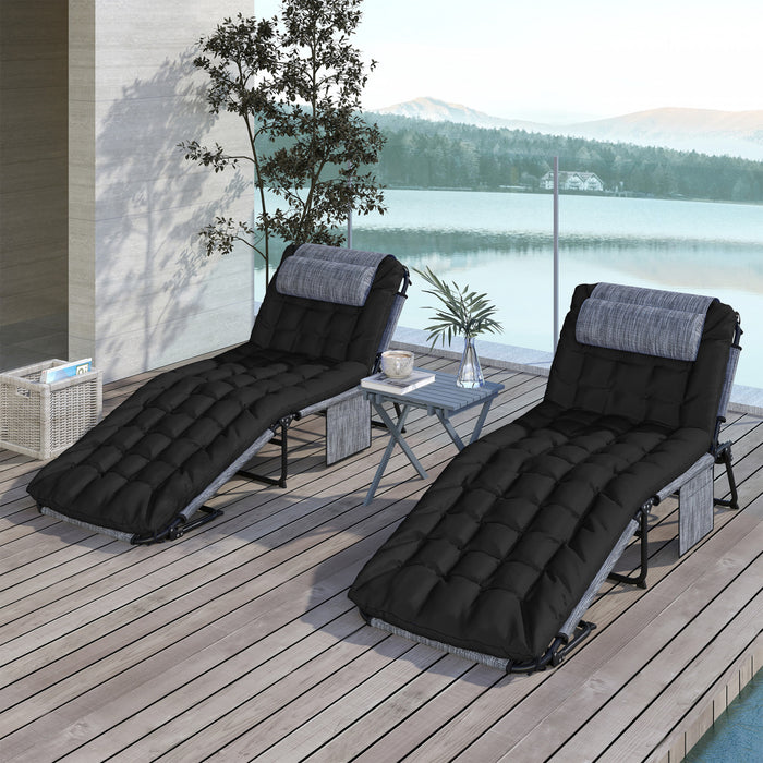 Outsunny 2 Pieces Chaises Longues Pliantes, Chaises Inclinables, Noir