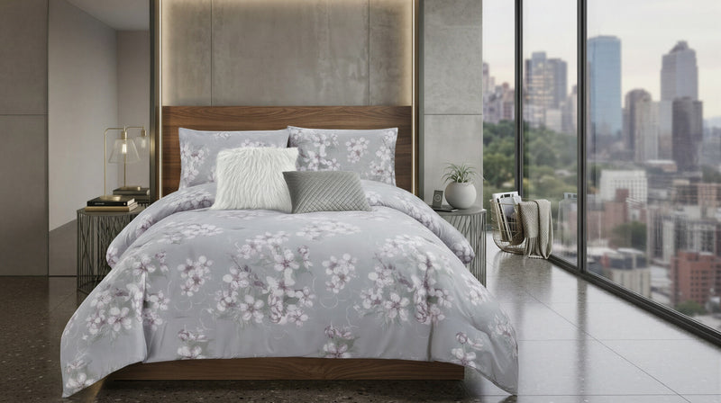 Ensemble Douillette Florale 5 Morceaux Alysse pour Lit Double/Grand