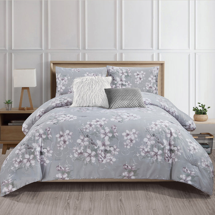 Ensemble Douillette Florale 5 Morceaux Alysse pour Lit Double/Grand