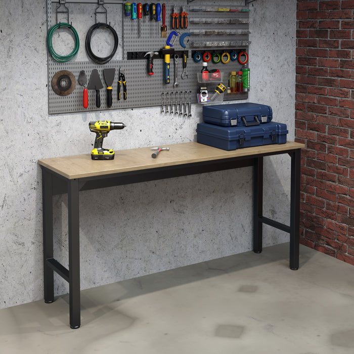 Table Fortress de Manhattan Comfort de 72,4 po en bois naturel et en acier pour le garage - gris anthracite