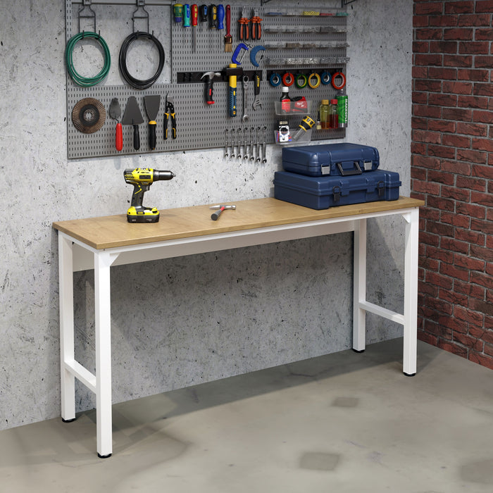 Table Fortress de Manhattan Comfort de 72,4 po en bois naturel et en acier pour le garage - blanc
