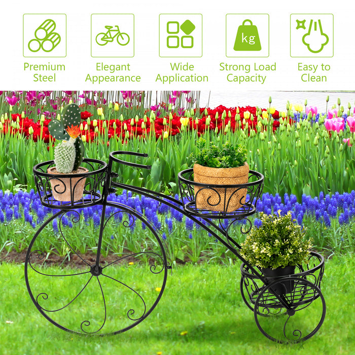 Support Pour Plantes Tricycle, Support Pour Plantes En Forme De Bicyclette Style Parisien Avec 3 Paniers, Support Pour Pot De Fleurs A 3 Niveaux Avec Roues Decoratives Pour L'interieur Et L'exterieur, Ideal Pour Jardiniers Amateurs, Cadeau De Pendaison De Cremaillere, Fete Des Meres