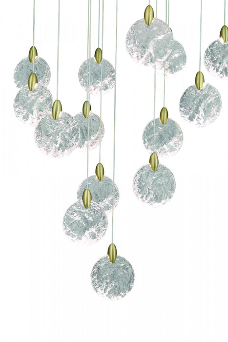Lustre A 20 lampes A Del Integrees Snowflake, Laiton Satine