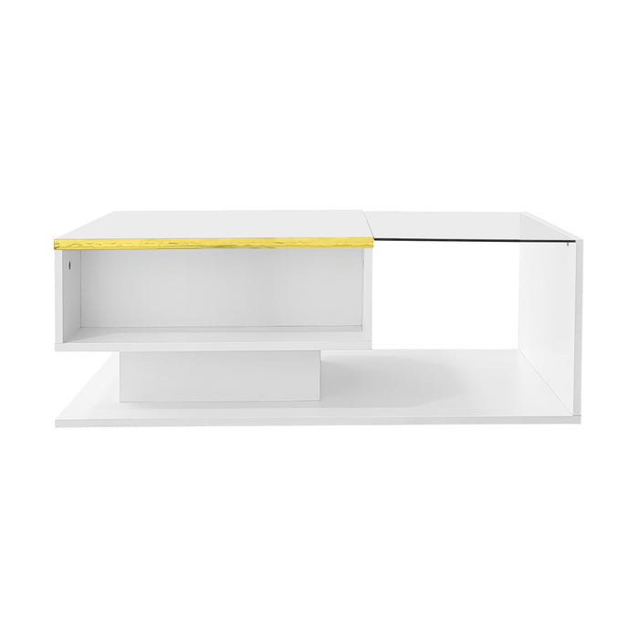 Maxwell Table Basse Haute Brillance de 39,4\" avec Verre et Effet LED, Blanc
