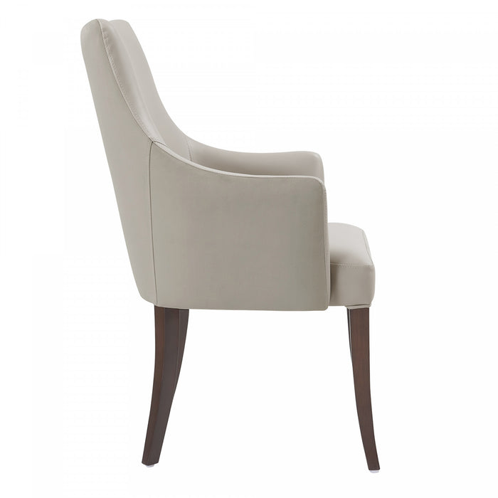 Fauteuil moderne Connie en cuir vegetalien et velours avec accoudoirs en bois, gris clair - Lot de 2