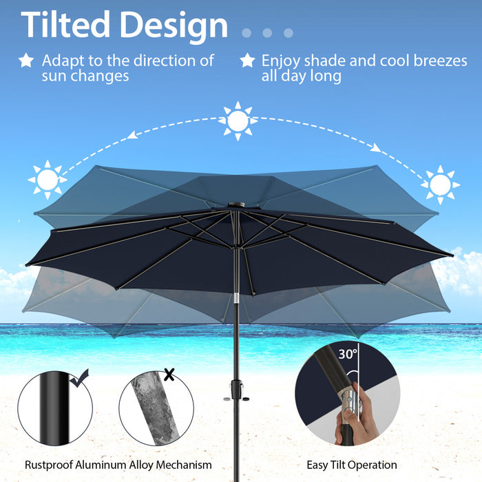 Costway Parasol de table de patio 10 FT avec 112 LED solaire, inclinaison avec manivelle, exterieur marine