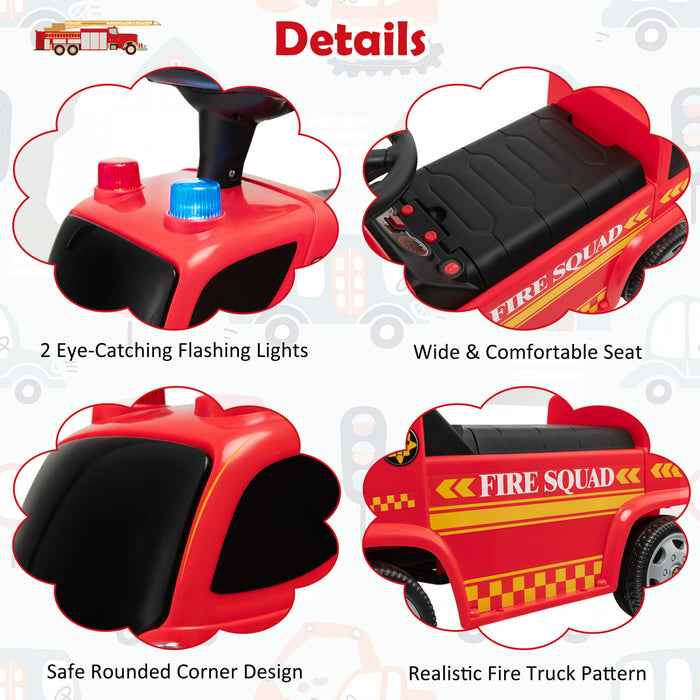 Costway Kids Ride On Fire Truck Foot-to-floor Sliding Push Car W / Musique Et Fabricant De Bulles