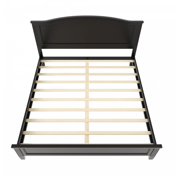 Lit plateforme Benson en bois massif format Queen avec tete de lit elegante, noir