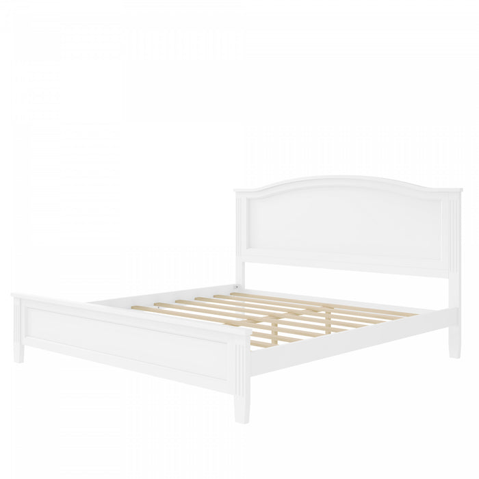 Lit plateforme Benson en bois massif format Queen avec tete de lit elegante, blanc