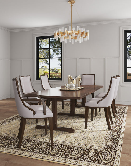 Grand fauteuil de salle a manger traditionnel en bois avec revetement en tissu gris clair - Lot de 4
