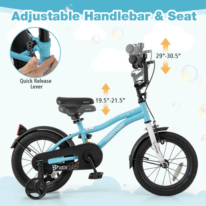 Costway 14\" Velo Pour Enfants Pour Garcons Et Filles De 3 A 5 Ans Avec Reflecteurs De Frein A Main Reglables Bleu