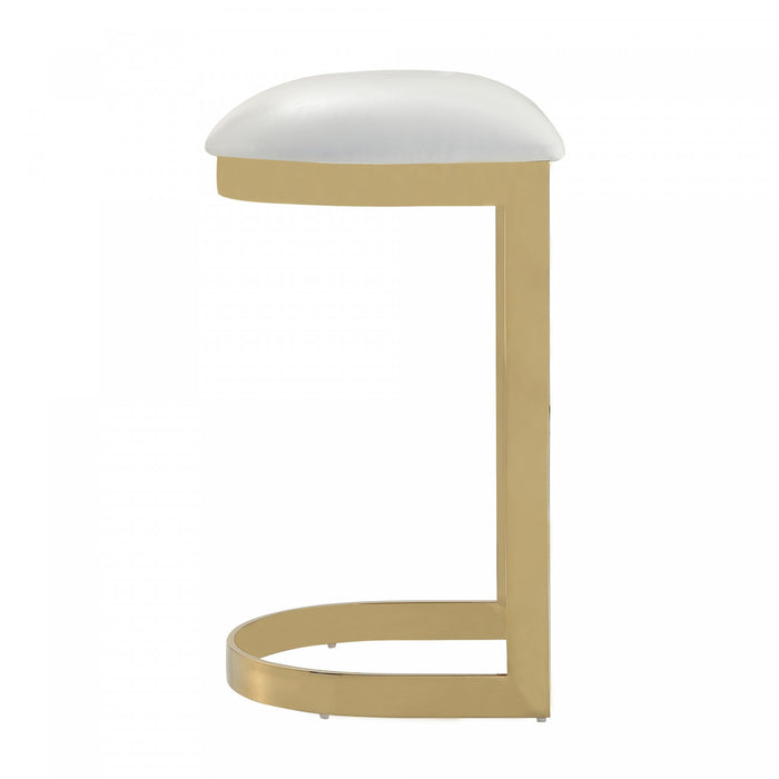 Tabouret de bar moderne en metal et tissu Aura, blanc - Lot de 2