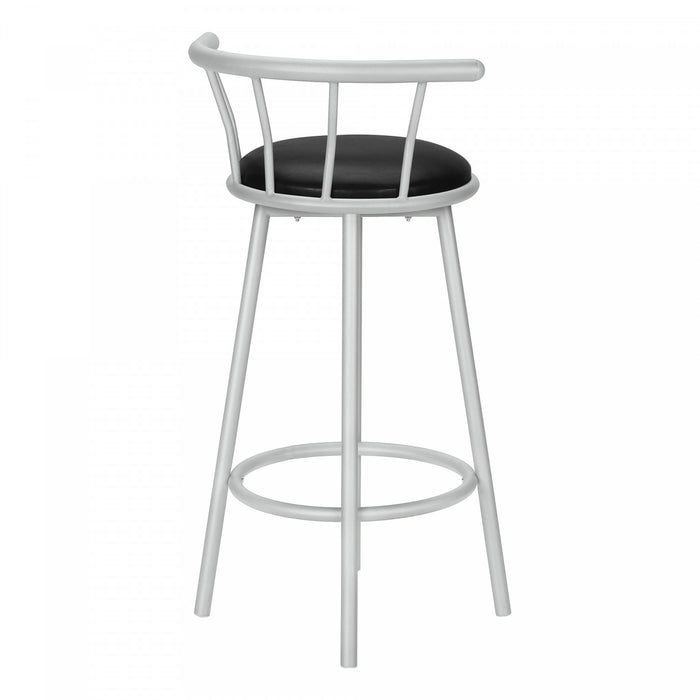 Ensemble de 2 tabourets bar pivotants de hauteur bar de style moderne contemporain avec métal gris et apparence cuir noir