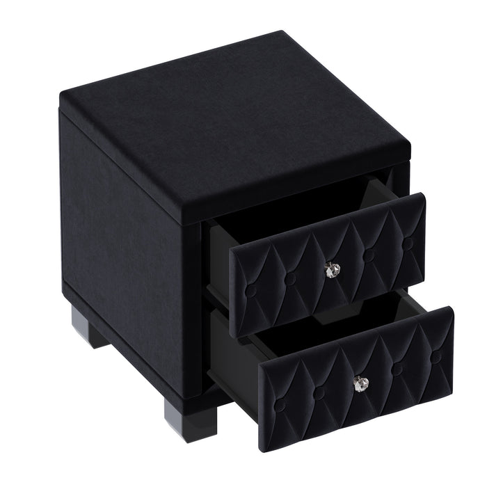 Sophia Table de Nuit Elegante en Velours avec Tiroirs et Design Capitonne, Noir