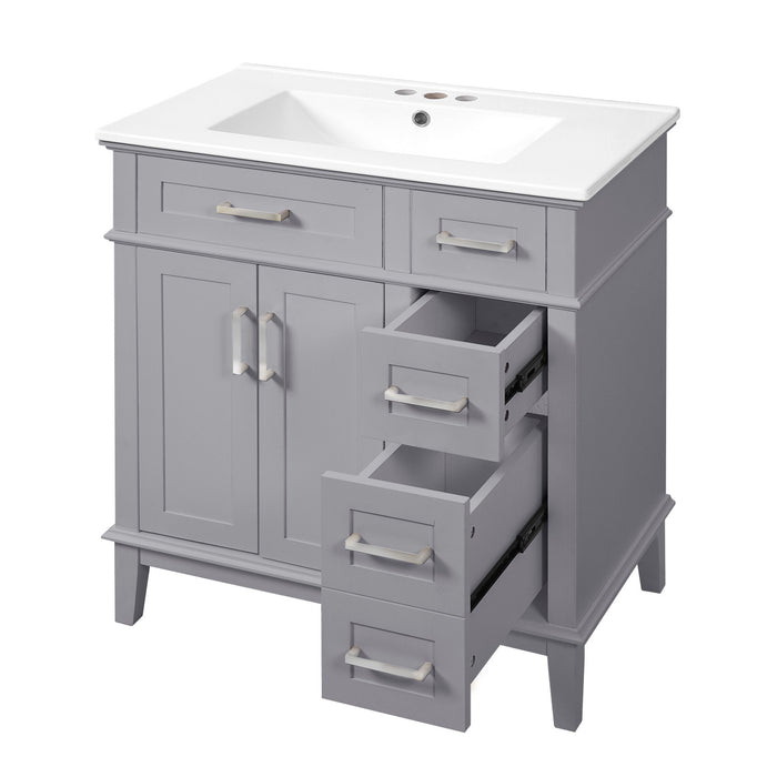 Savannah Meuble de salle de bain 30 pouces avec vasque en ceramique et armoire de rangement spacieux, Gris