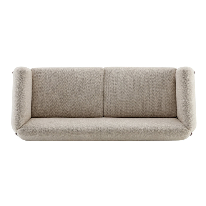 Harold Canape 3 places en bois de 82,75\" avec revetement boucle et sherpa, amande