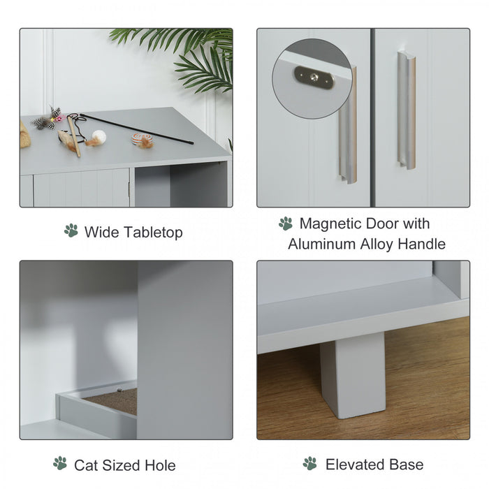 Pawhut Toilettes Pour Chat En Bois Boite A Litiere Pour Animal Domestique Enclos Chaton Maison Table De Chevet Table De Chevet Avec Grattoir Portes Magnetiques Gris