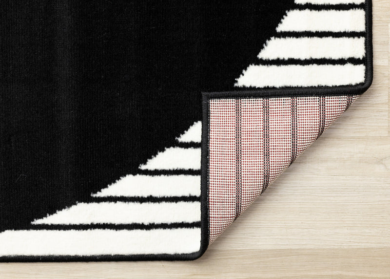 Carpette contrastante moderne Forte noire et blanche à motif de rayures - 5 pi 3 po x 7 pi 5 po