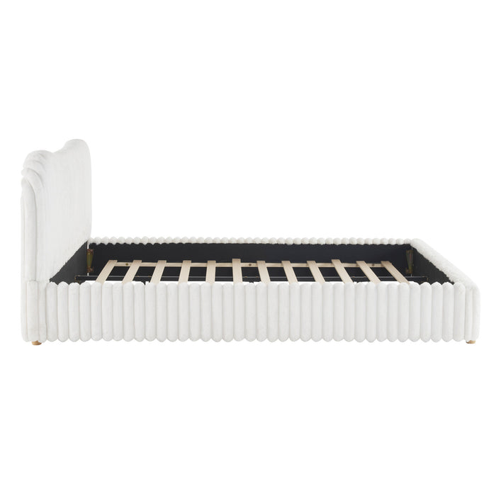 Lit Luna Rembourre avec Tete de Lit Moelleuse, Taille King - Blanc