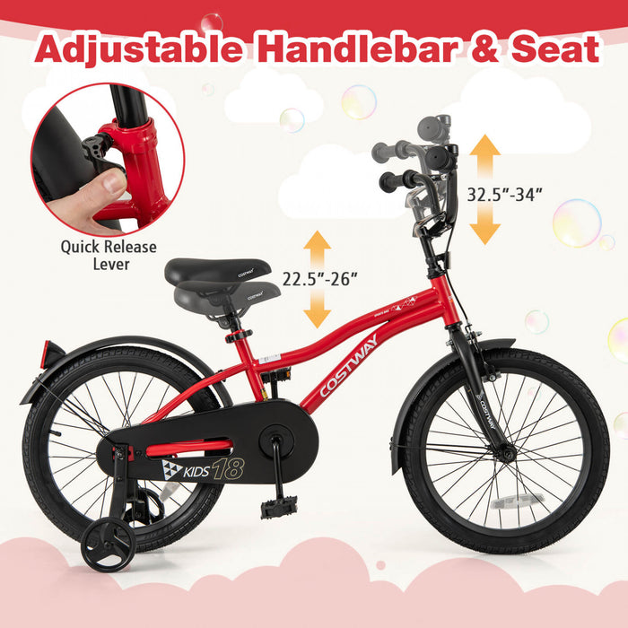 Costway 18\" Velo Pour Enfants De 4 A 8 Ans Garcons Et Filles Avec Reflecteurs Reglables De Frein A Main De Siege Rouge
