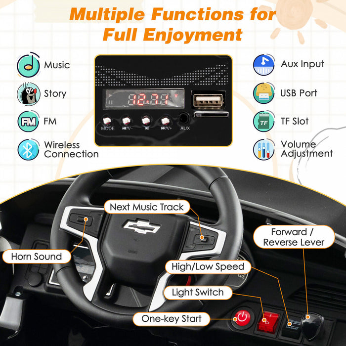 Costway 12v Enfants Rouler Sur La Voiture Chevrolet Tahoe Electrique Camion Suv Telecommande W / Lumiere Et Musique Noir