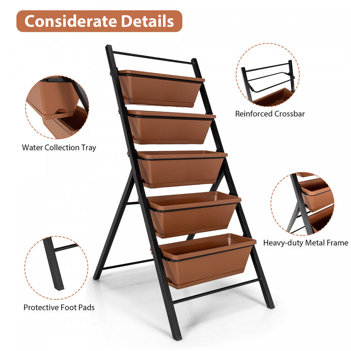 Costway 5 Niveaux Vertical Jardin Planter Boite Elevee Lit Eleve W / 5 Conteneur Marron