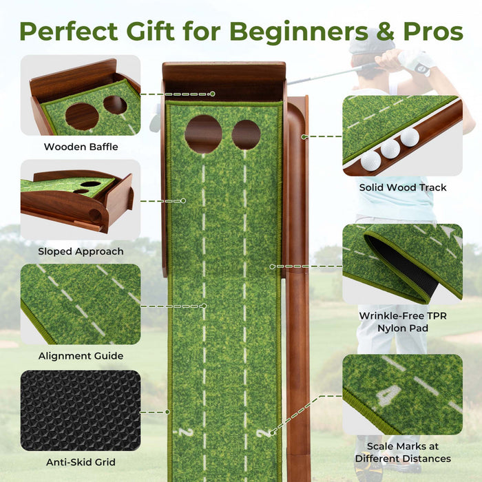 Costway Mettre Vert Pratique Golf Mettre Tapis Avec Auto Ball Retour Et 2 Tailles De Trou