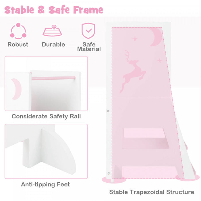 Costway Tout-petit Enfant Tabouret De Cuisine Aidant Bebe Tour Debout Avec Tableau Et Tableau Blanc Rose