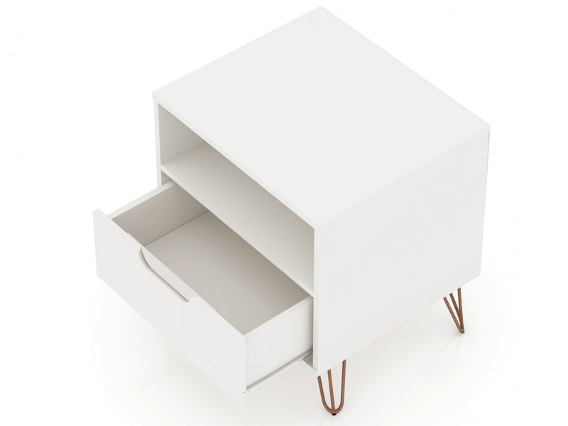 Table de nuit Rockefeller Mid-Century Modern 20\" en blanc (1 tiroir) - Lot de 2