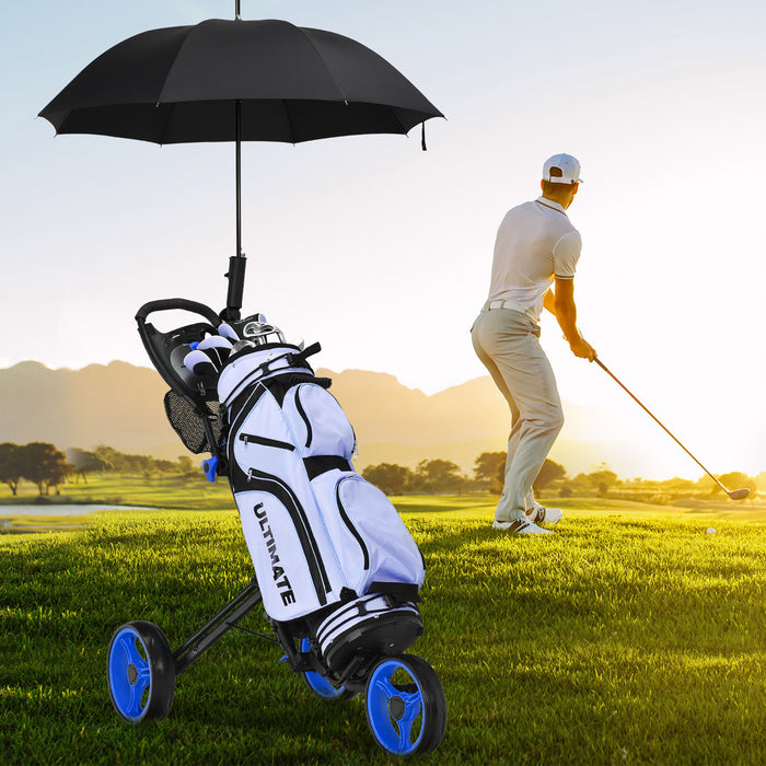 Goplus Pliant 3 Roues Golf Push Cart W/brake Scoreboard Poignee Reglable Bleu