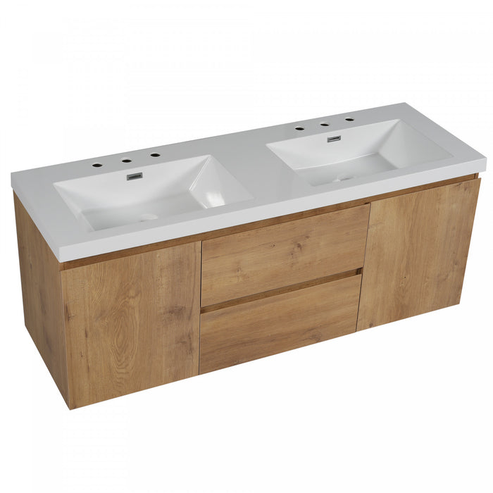 Ethan meuble de salle de bain double vasque 59,3 pouces avec rangement a fermeture douce, bois