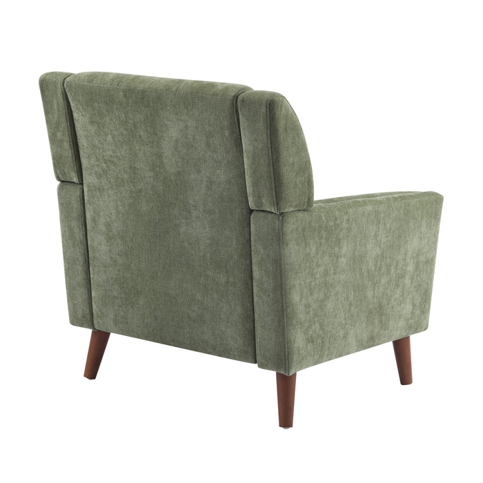 Midway Fauteuil Moderne du Milieu de Siecle a Point Capitonne Gaufre, Vert, Noyer