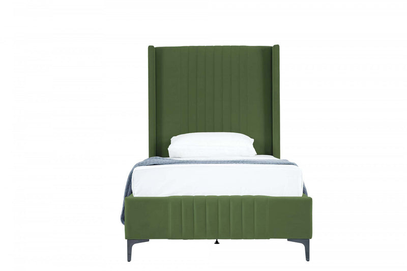 Lit jumeau Promenade style milieu du siecle moderne en velours capitonne vert mousse