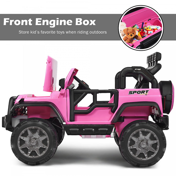 Voiture Pour Enfants 2 Places 12v, Pick-up Telecommande Avec Compartiment De Rangement, Coloris Rose