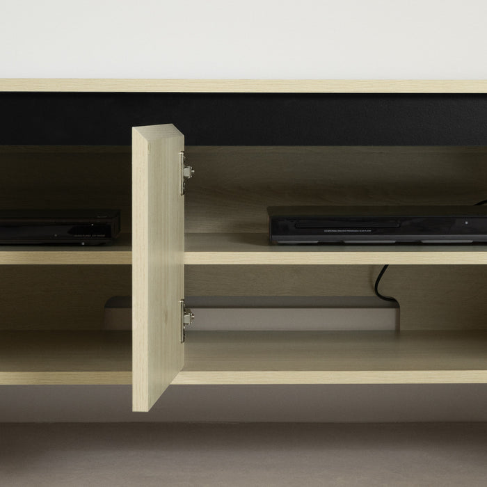 Meuble pour téléviseur Flam avec portes - chêne blanc