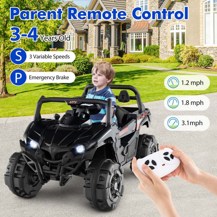Costway 12v Enfants Rouler Sur Camion Avec Telecommande Demarrage Lent Ceinture De Securite Arriere Stockage Noir