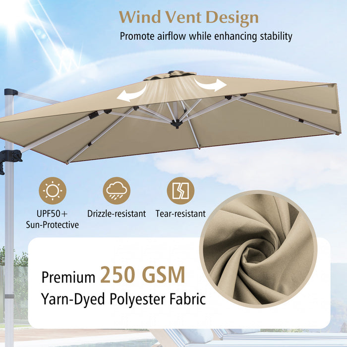 Costway Parasol d'exterieur a bras articule 10 pieds en aluminium suspendu deporte, avec rotation a 360° Beige
