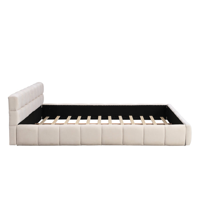 Eleanor Lit elegant avec revetement en chenille et design a damier, Taille King, Beige