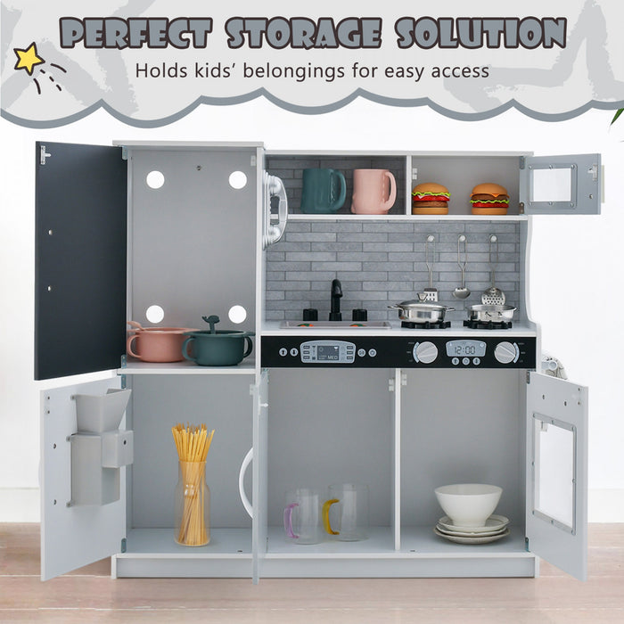 Costway Kid's Pretend Play Kitchen Toddler Kitchen Playset Avec Tableau Noir Blanc
