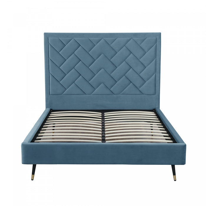 Lit Queen Moderne Crosby Rembourre en Velours Bleu