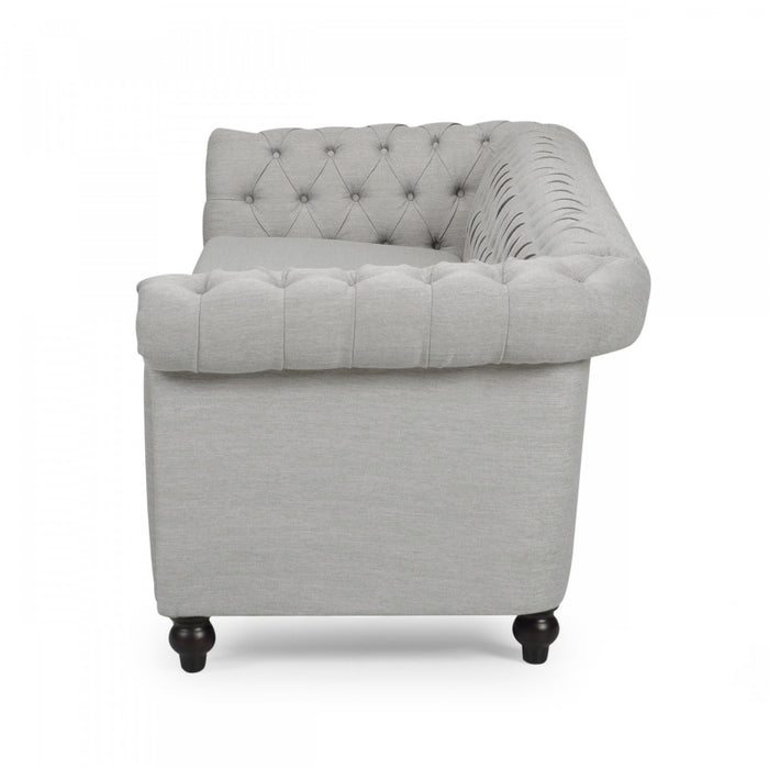 Sofa 3 Places Colin En Tissu Avec Dossier Capitonné Et Garniture De Clous - Gris