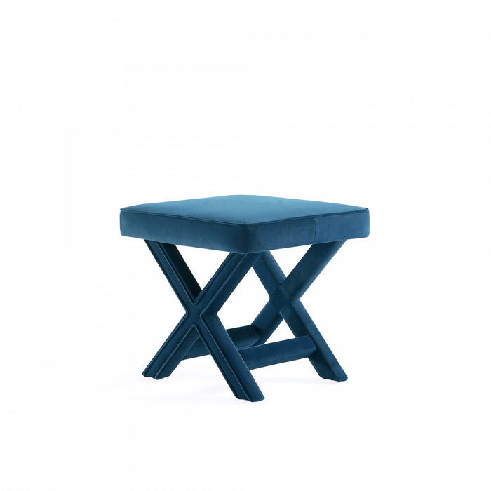 Banc d’appoint Abigail style milieu du siecle moderne en velours bleu