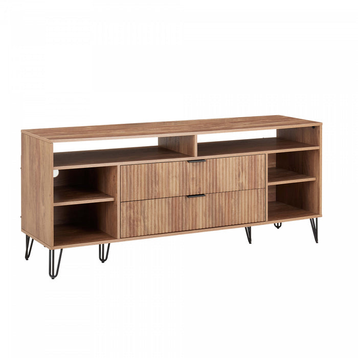 Meuble TV Dumbo Modern 160 cm a rainures, finition brun dore
